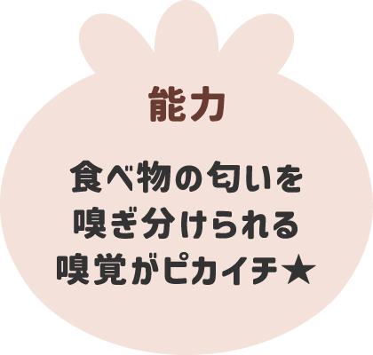 能力 食べ物の匂いを嗅ぎ分けられる嗅覚がピカイチ★